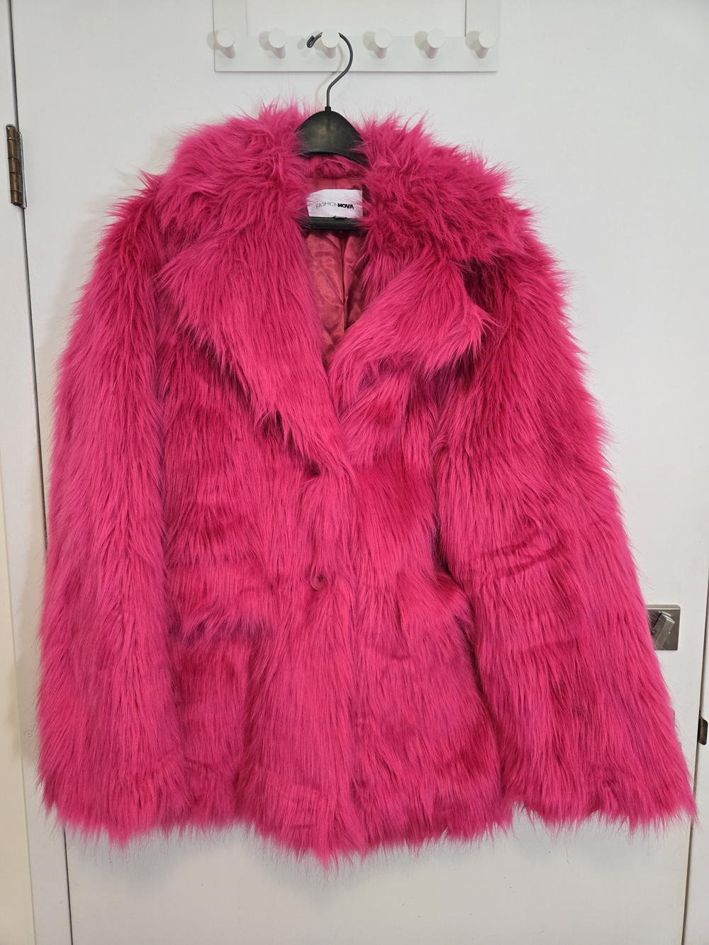 Fashion Nova Hot Pink Faux Fur Coat Oversized Festival Rave Barbiecore Statement